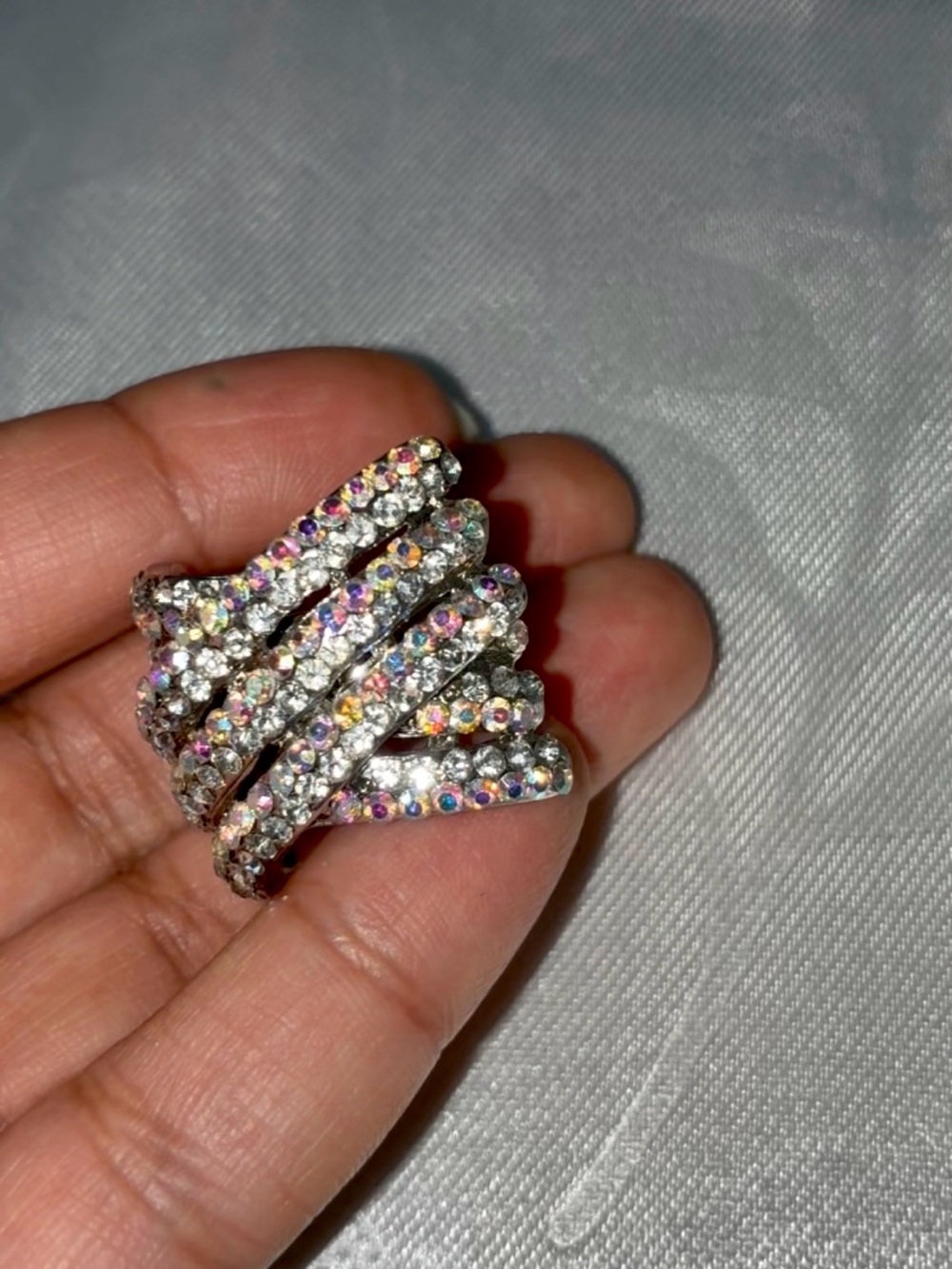 Crystal Multi-Row Statement Ring - Silver Tone